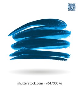Blue  brush stroke and texture. Grunge vector abstract hand - painted element. Underline and border design.