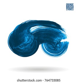 Blue  brush stroke and texture. Grunge vector abstract hand - painted element. Underline and border design.