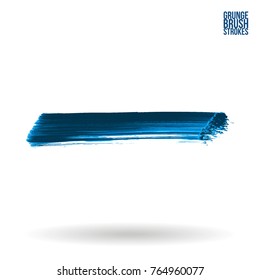 Blue  brush stroke and texture. Grunge vector abstract hand - painted element. Underline and border design.