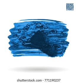Blue brush stroke and texture. Grunge vector abstract hand - painted element. Underline and border design.