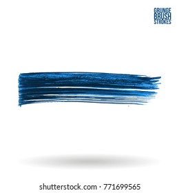 Blue brush stroke and texture. Grunge vector abstract hand - painted element. Underline and border design.