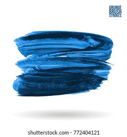 Blue brush stroke and texture. Grunge vector abstract hand - painted element. Underline and border design.