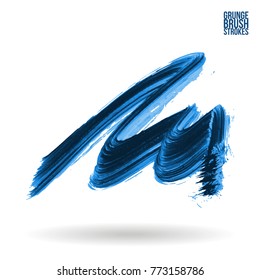 Blue brush stroke and texture. Grunge vector abstract hand - painted element. Underline and border design.