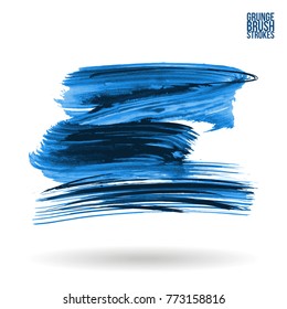 Blue brush stroke and texture. Grunge vector abstract hand - painted element. Underline and border design.