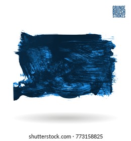 Blue brush stroke and texture. Grunge vector abstract hand - painted element. Underline and border design.