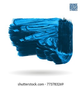 Blue brush stroke and texture. Grunge vector abstract hand - painted element. Underline and border design.