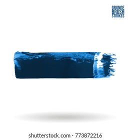 Blue brush stroke and texture. Grunge vector abstract hand - painted element. Underline and border design.