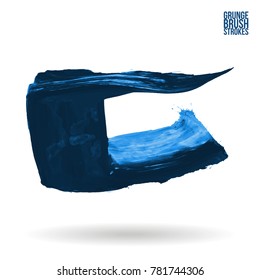 Blue brush stroke and texture. Grunge vector abstract hand - painted element. Underline and border design.