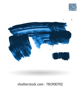 Blue brush stroke and texture. Grunge vector abstract hand - painted element. Underline and border design.