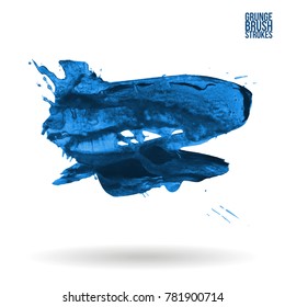 Blue brush stroke and texture. Grunge vector abstract hand - painted element. Underline and border design.