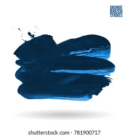 Blue brush stroke and texture. Grunge vector abstract hand - painted element. Underline and border design.