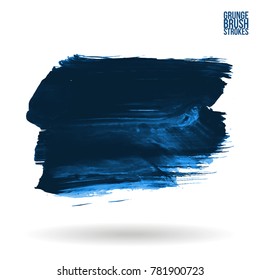 Blue brush stroke and texture. Grunge vector abstract hand - painted element. Underline and border design.