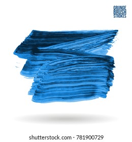 Blue brush stroke and texture. Grunge vector abstract hand - painted element. Underline and border design.