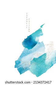 Blue brush stroke texture with Japanese ocean wave pattern in vintage style. Abstract art landscape banner design with watercolor texture vector.