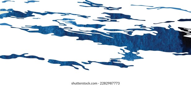 Blue brush stroke texture with Japanese ocean wave pattern in vintage style. Abstract art landscape banner design with watercolor texture vector