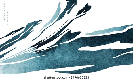 Textura de pincel azul con patrón de onda oceánica japonesa en estilo vintage. Abstractas diseño de Anuncio de arte con Vector de textura de acuarela.