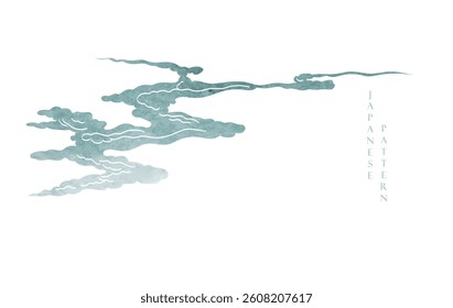 Blue brush stroke texture with Japanese chinses cloud pattern in vintage style. Abstract art landscape banner design with watercolor texture vector.