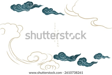 Blue brush stroke texture with Japanese chinses cloud pattern in vintage style. Abstract art landscape banner design with watercolor painting vector.