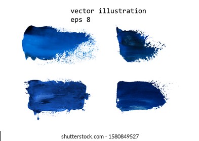 Blue brush strokes set, classic blue color, vector illustration eps 8