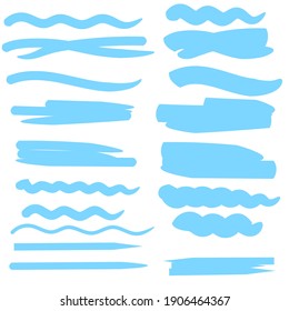 Blue brush strokes. Stripes of blue watercolor. Hand drawn effect. Isolated vector illustration. Stock image.