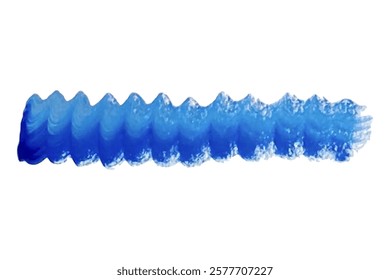 Blue brush wave stroke with acrylic or gouache paint, marine theme, wavy texture, tracing isolated on white background.