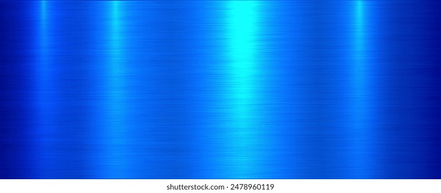 Blue brushed metal texture background, shiny lustrous metallic 3d background, vector illustration.