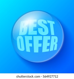 Blue bubble with best offer symbol on blue background realistic vector illustration