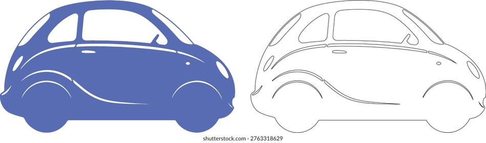 Blue bubble car silhouette and outline vehicle transportation