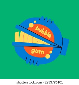 Blue bubble gum case for roll. Classic 80’s or 90’s trendy retro style vector items. Funky vector illustration. All items are isolated