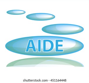 Blue bubble icon with reflection on a white background with the inscription
