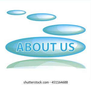 Blue bubble icon with reflection on a white background with the inscription