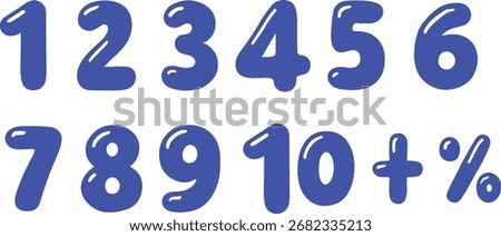 Blue bubble numbers one through ten plus percentage sign vector