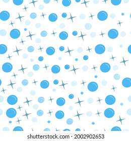 Blue bubble and shine seamless pattern on white background