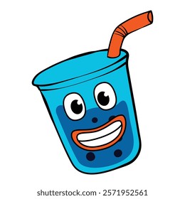 blue bubble tea cartoon hand drawn illustration design