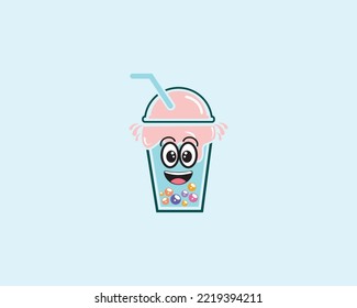 Blue Bubble Tea Cute Icon Design