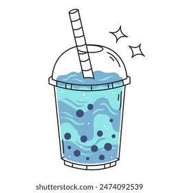 Blue bubble tea isolated on a white background. Vector illustration.