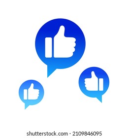 Blue bubble with thumb up like for live stream video chat isolated on white background. Web botton for social media. Network symbol content. Vector flat design tamplate illustration.