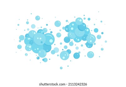 Blue bubble vector soap background, foam border, abstract suds pattern. Transparent effervescent air bubbles stream. Cartoon soda pop. Fizzy drinks. Carbonated  illustration