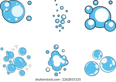 Blue bubble vector soap background, foam border, abstract suds pattern. Transparent effervescent air bubbles stream. Cartoon soda pop. Fizzy drinks. Carbonated illustration