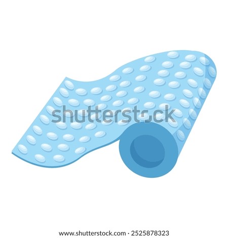 Blue bubble wrap unwinding from a roll, showcasing its protective and cushioning properties