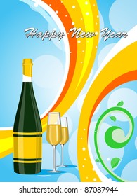 blue bubbles background ,colorful strips with champange bottle,glass