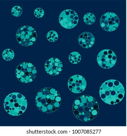 Blue Bubbles of Different Size and Color Tone on Dark Blue Background