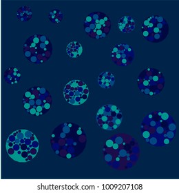 Blue Bubbles of Different Size with Smaller Bubbles Inside on Dark Blue Background