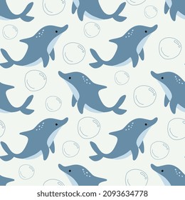 blue bubbles dolphin seamless pattern for kids wallpapers wrapping paper and textile print vector graphic eps