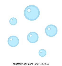 Blue bubbles flat vector isolated on white background. Soap or air round bubble. Underwater. Liquid foam. Water drops. Vaporing steam.