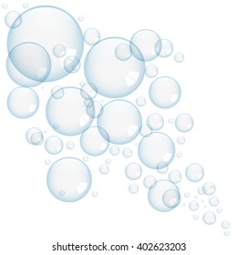 Blue bubbles on white