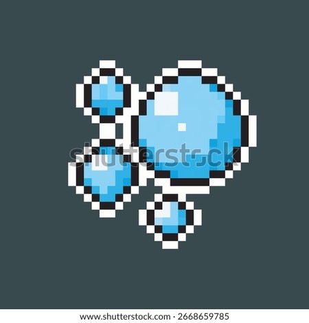 blue bubbles in pixel art style with isolated background