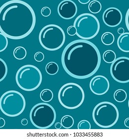 Blue bubbles seamless pattern. Water bubbles pattern. Soap vector background. Cleaning or bodycare 