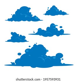 Blue Bubbly Cartoon and Comic Cloud Collection - Puffy Fluffy Bubble Foam Cumulus Cotton Candy Clouds