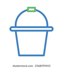 Blue bucket with green handle icon. Concept of cleaning, gardening, and household chores.